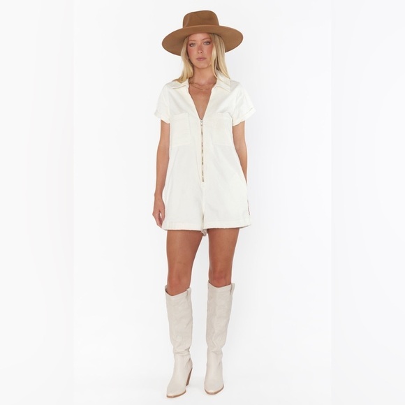 SHOW ME YOUR MUMU Range Zip Up Romper In Cream Corduroy - Picture 5 of 7